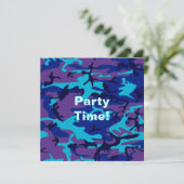 Invitation Camouflage bleu foncé et violet (Debout devant)
