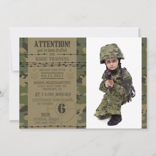 Invitation Camouflage de la jungle militaire Anniversaire mil (Devant)