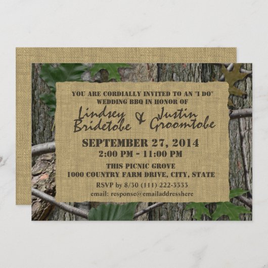 Invitation Camouflage et Burlap I Do Barbecue (Devant / Derrière)