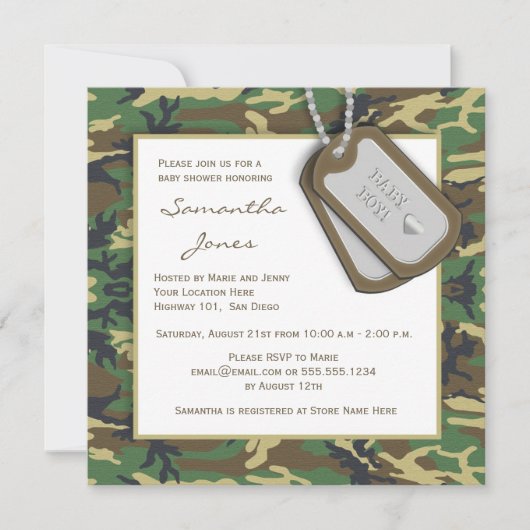 Invitation Camouflage/invitation de douche bébé de Camo (Devant)
