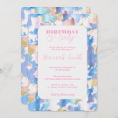 Invitation Camouflage Métallique Rose Bleu Or Abstrait (Devant / Derrière)