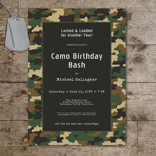 Invitation Camouflage militaire Anniversaire