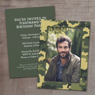 Invitation camouflage militaire Anniversaire avec photo