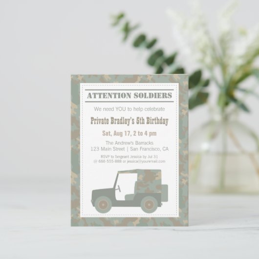 Invitation Camouflage Militaire Impression Armée d'anniversai (Debout devant)