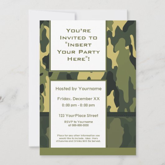 Invitation Camouflage Militaire Vert Unique (Devant)