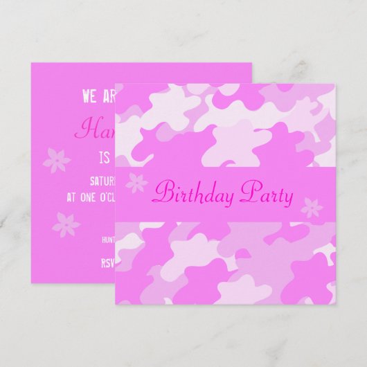 Invitation Camouflage rose (Devant / Derrière)