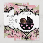 Invitation Camouflage rose Africain-Américain Baby Girl Douch (Devant / Derrière)