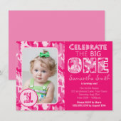 Invitation Camouflage rose / Thème Camo Premier anniversaire (Devant / Derrière)