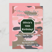 Invitation Camouflage rose & vert, Amusant simple Anniversair (Devant / Derrière)