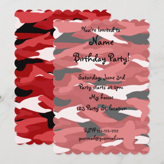 Invitation Camouflage rouge (Devant / Derrière)