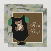 Invitation Camouflage Vert Armée Baby Boy Douche (Devant / Derrière)