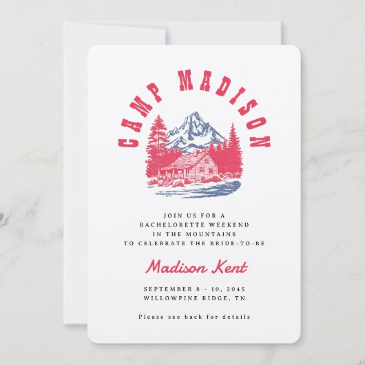 Invitation Camp Bachelorette Bold Retro Mountain Mariage (Devant)