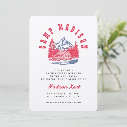 Invitation Camp Bachelorette Bold Retro Mountain Mariage (Debout devant)