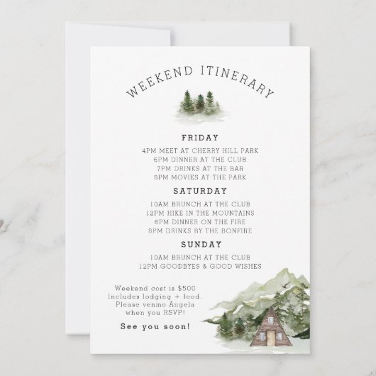 Invitation Camp Bachelorette Dans Les Bois Week-End (Dos)