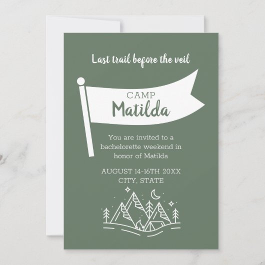 Invitation Camp Bachelorette Forest Green Week Itinéraire (Devant)