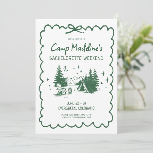 Invitation Camp Bachelorette Green Bow Itinéraire de camping (Debout devant)