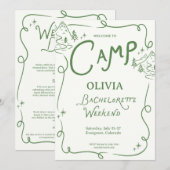Invitation Camp Bachelorette Green Camping Itinerary  (Devant / Derrière)