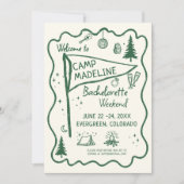 Invitation Camp Bachelorette Green Pennant Camping Itinéraire (Devant)