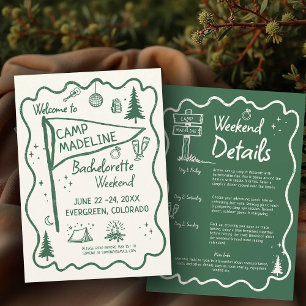 Invitation Camp Bachelorette Green Pennant Camping Itinéraire