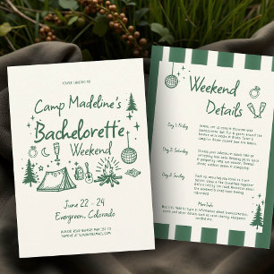 Invitation Camp Bachelorette Green Stripes Itinéraire de camp