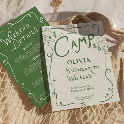 Invitation Camp Bachelorette Itinéraire de Camping Vert