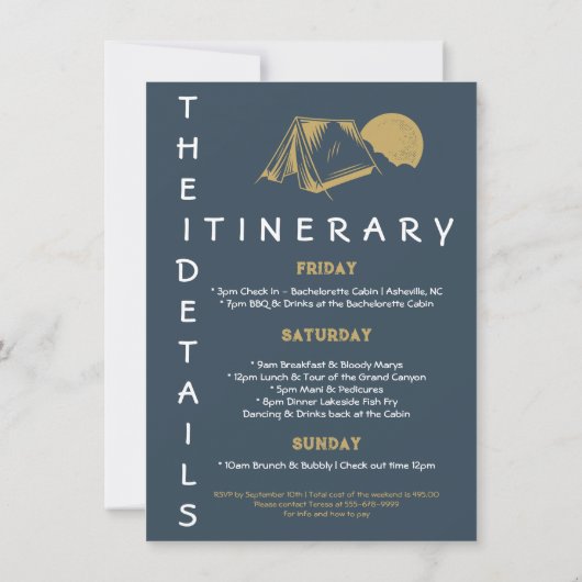 Invitation Camp Bachelorette Itinéraire Filles Week-end (Dos)