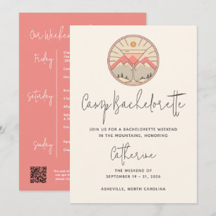 Invitation Camp Bachelorette Moderne Pink Script Week-end