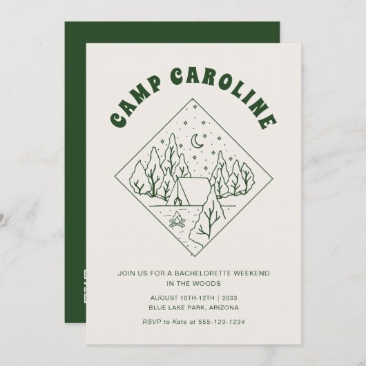 Invitation Camp Bachelorette Parti Itinéraire Code QR (Devant / Derrière)