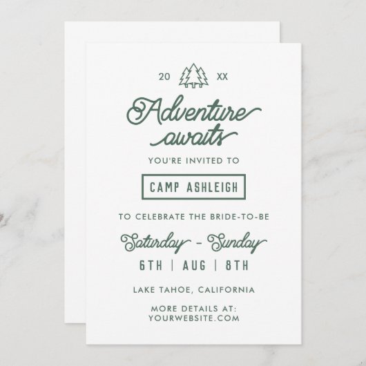Invitation Camp Bachelorette Party Aventure Attend (Devant / Derrière)
