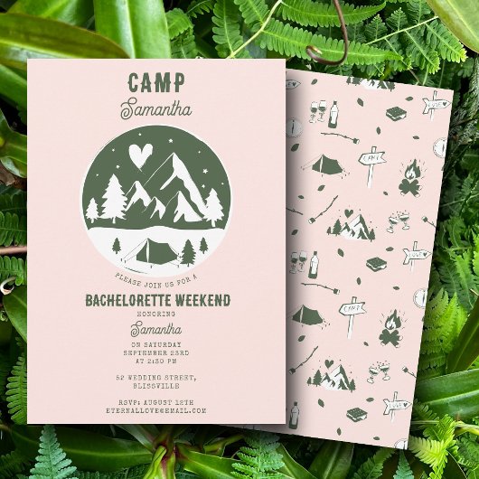 Invitation Camp Bachelorette Party Camping Bach Weekend Pink