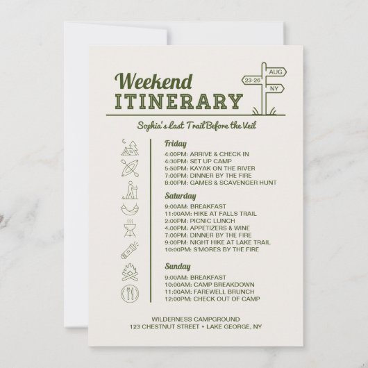 Invitation Camp Bachelorette Party Itinéraire Camping (Dos)