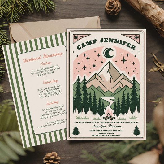 Invitation Camp Bachelorette Rustique Woodsy Mountain