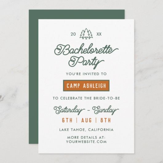 Invitation Camp Bachelorette Week-end Aventure Thème (Devant / Derrière)