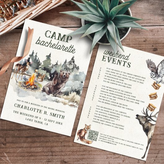 Invitation Camp Bachelorette Week-end Itinéraire Parti modern