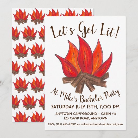 Invitation Camp de feu de camp Fête de Bachelor Party (Devant / Derrière)