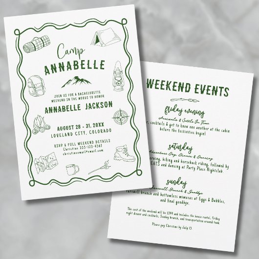 Invitation Camp de vacances d'aventure pour enterrement de vi