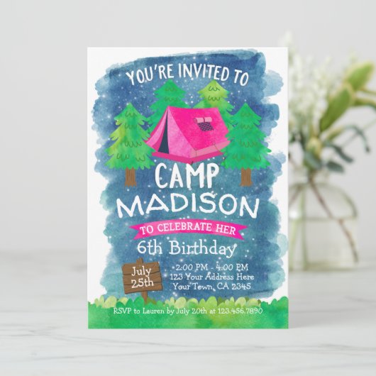 Invitation Camp d'été, Camping Anniversaire (Debout devant)