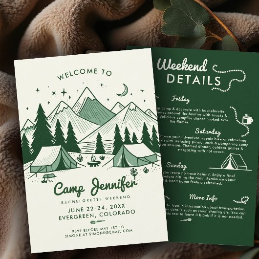 Invitation Camp Itinéraire Green Camping Bachelorette Party