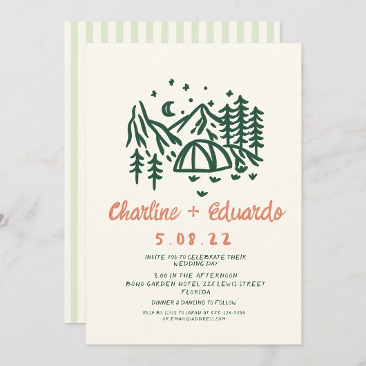 Invitation Camp Nature Scribble Mariage dessiné à la main