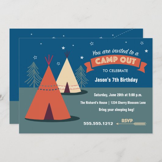 Invitation Camp Out Party (Devant / Derrière)