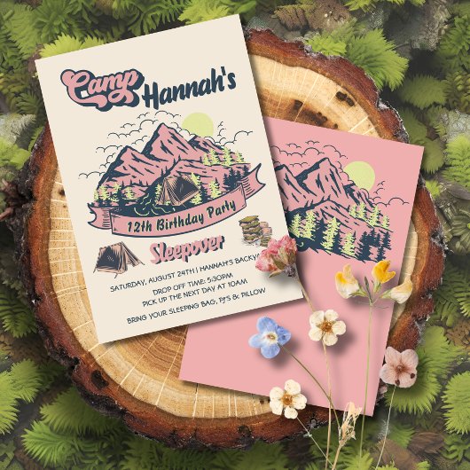 Invitation Camp Pink Mountain Anniversaire de fête