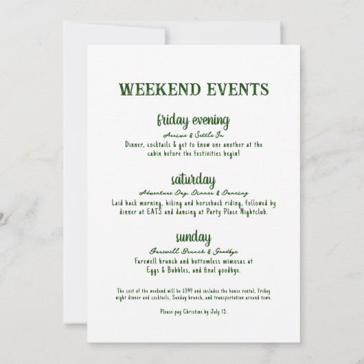 Invitation Camp tiré à main Bachelorette Party (Dos)