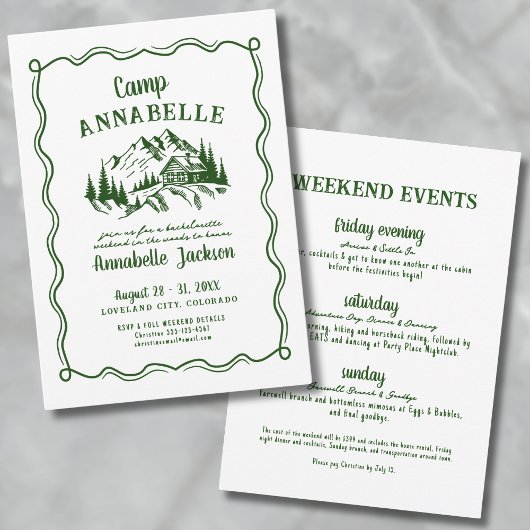 Invitation Camp tiré à main Bachelorette Party