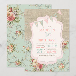 Invitation Campagnard Rustique Chic Toile de Jute Dentelle Fl