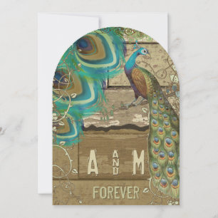 Invitation Campagne Chic Bunch Peacock Vintage Vieux Bois