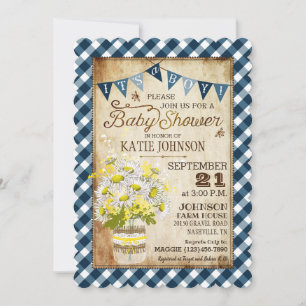 Invitation Campagne En vichy Vérifier Baby shower Garçon