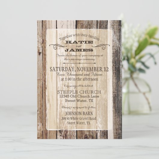 Invitation Campagne Grange Bois Planks Mariage rustique