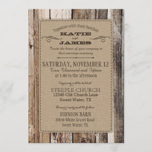 Invitation Campagne Grange Bois Planks Mariage rustique
