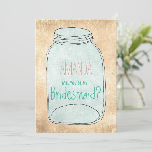 Invitation Campagne pot de mason rustique Serez-vous ma serva (Debout devant)