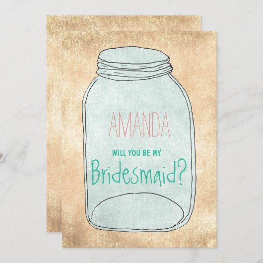 Invitation Campagne pot de mason rustique Serez-vous ma serva (Devant / Derrière)